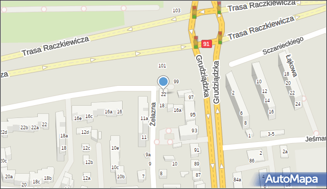 Toruń, Żelazna, 22, mapa Torunia