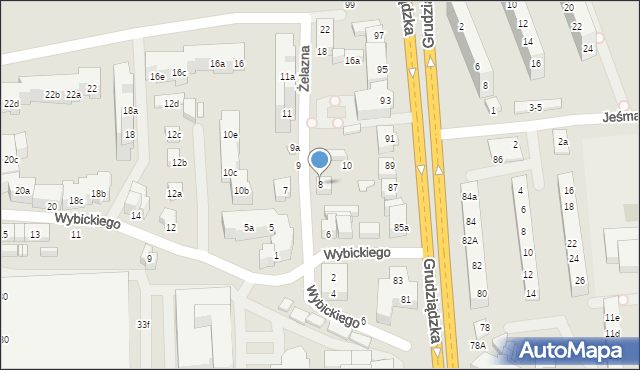 Toruń, Żelazna, 8, mapa Torunia