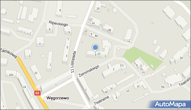 Węgorzewo, Żeromskiego Stefana, 1, mapa Węgorzewo