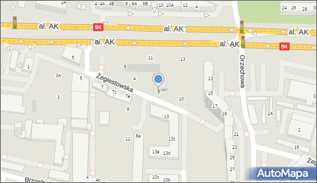 Wrocław, Żegiestowska, 8, mapa Wrocławia