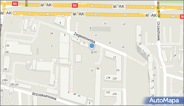 Wrocław, Żegiestowska, 9, mapa Wrocławia