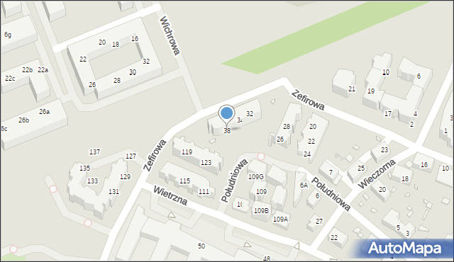 Wrocław, Zefirowa, 38, mapa Wrocławia