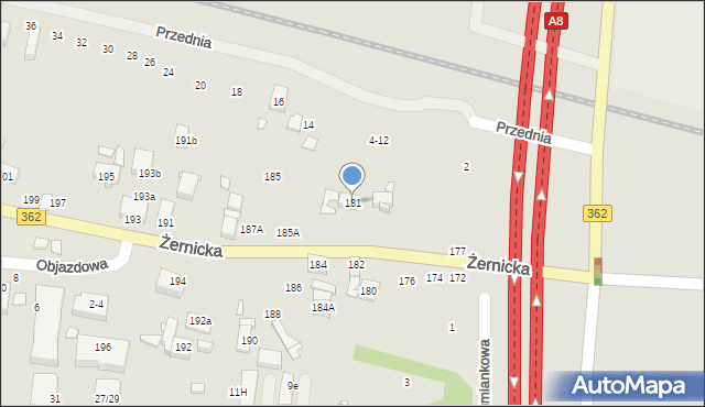 Wrocław, Żernicka, 181, mapa Wrocławia