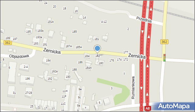 Wrocław, Żernicka, 182, mapa Wrocławia