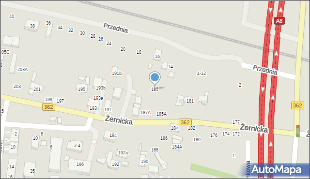 Wrocław, Żernicka, 185, mapa Wrocławia