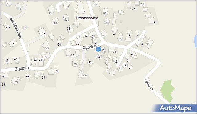 Broszkowice, Zgodna, 34, mapa Broszkowice