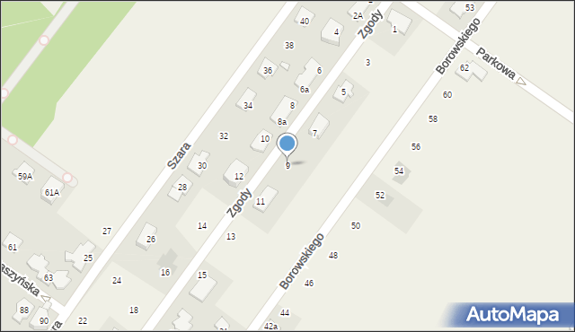 Michałowice-Wieś, Zgody, 9, mapa Michałowice-Wieś