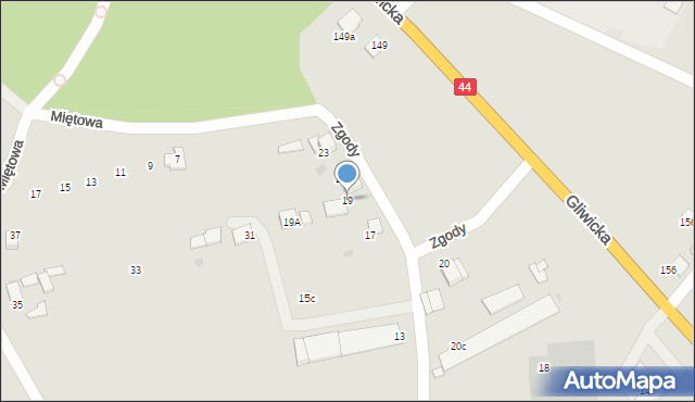 Mikołów, Zgody, 19, mapa Mikołów
