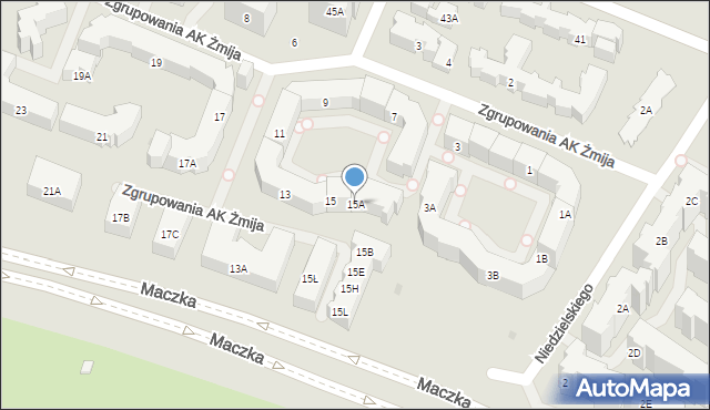 Warszawa, Zgrupowania AK Żmija, 15A, mapa Warszawy