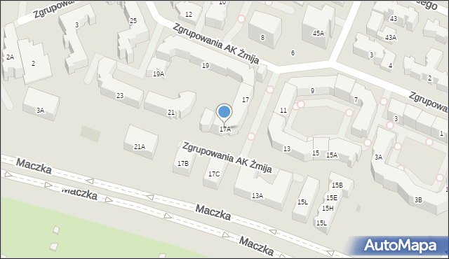 Warszawa, Zgrupowania AK Żmija, 17A, mapa Warszawy