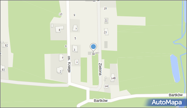 Bartków, Zielona, 34, mapa Bartków