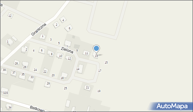 Betkowo, Zielona, 13, mapa Betkowo