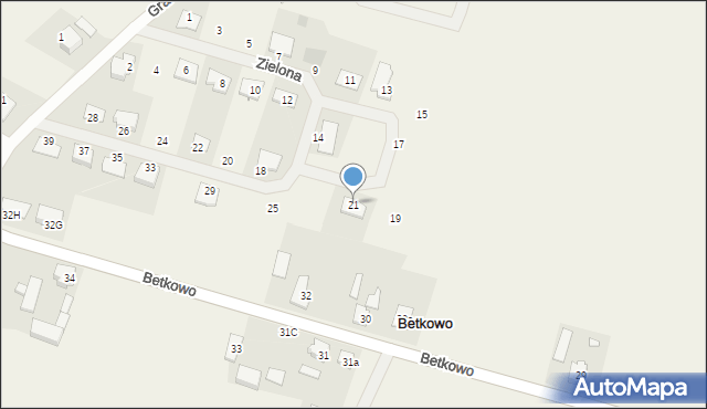 Betkowo, Zielona, 21, mapa Betkowo