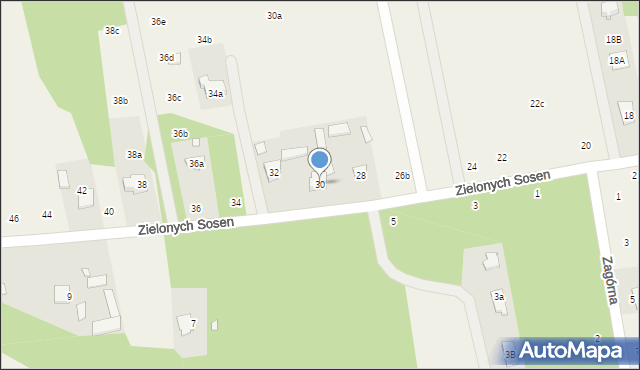 Biały Ług, Zielonych Sosen, 30, mapa Biały Ług