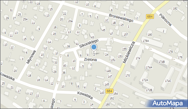 Bielsk Podlaski, Zielona, 2, mapa Bielsk Podlaski