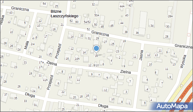 Blizne Łaszczyńskiego, Zielna, 10, mapa Blizne Łaszczyńskiego