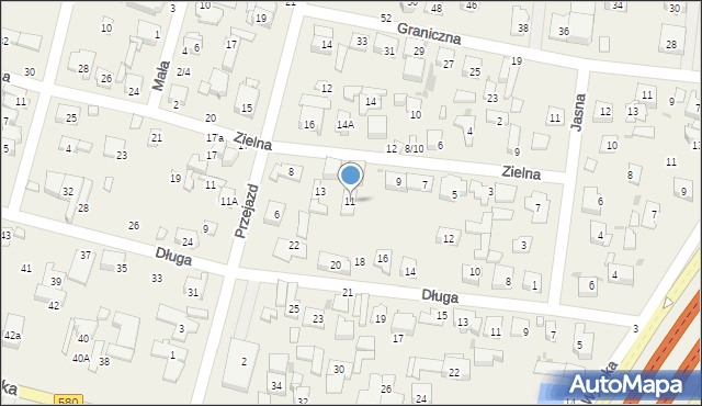 Blizne Łaszczyńskiego, Zielna, 11, mapa Blizne Łaszczyńskiego