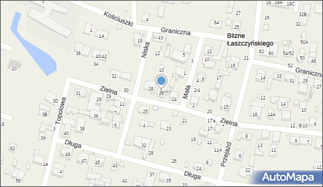 Blizne Łaszczyńskiego, Zielna, 26, mapa Blizne Łaszczyńskiego