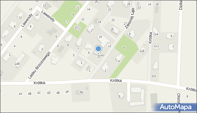 Borzęcin Mały, Zielonej Łąki, 11, mapa Borzęcin Mały