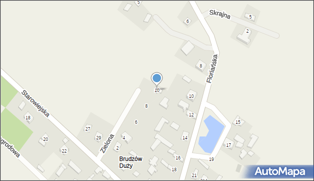 Brudzów, Zielona, 10, mapa Brudzów