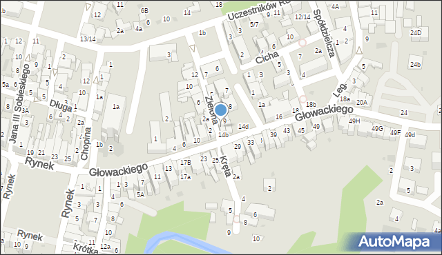 Brzesko, Zielona, 1, mapa Brzesko