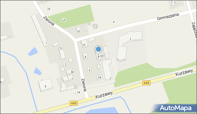 Brzeziny, Zielona, 6, mapa Brzeziny