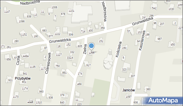 Buczkowice, Zielna, 1255, mapa Buczkowice