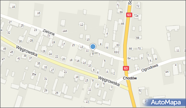 Chodów, Zielona, 9, mapa Chodów