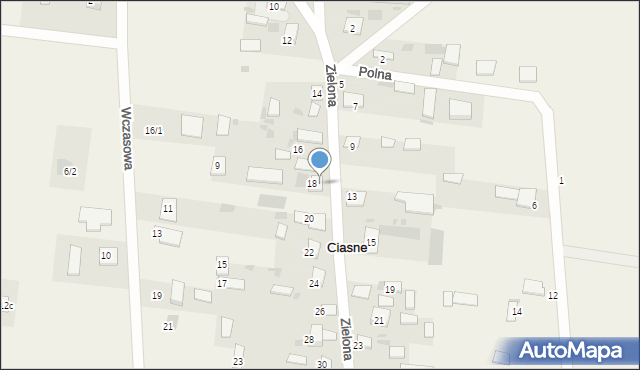 Ciasne, Zielona, 18A, mapa Ciasne