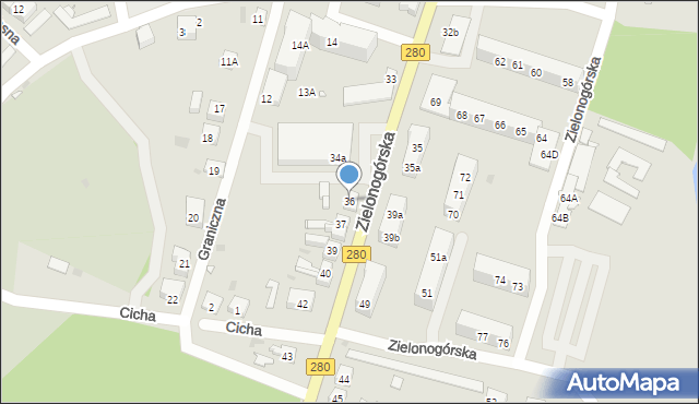Czerwieńsk, Zielonogórska, 36, mapa Czerwieńsk
