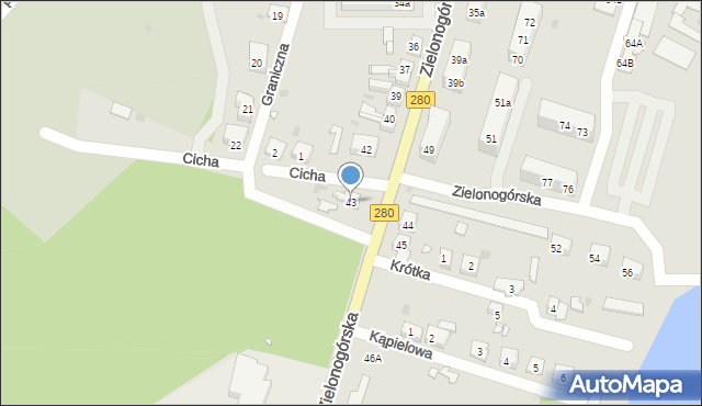 Czerwieńsk, Zielonogórska, 43, mapa Czerwieńsk