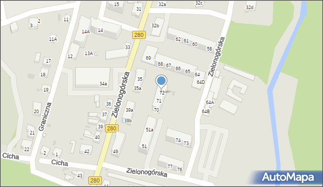 Czerwieńsk, Zielonogórska, 72, mapa Czerwieńsk