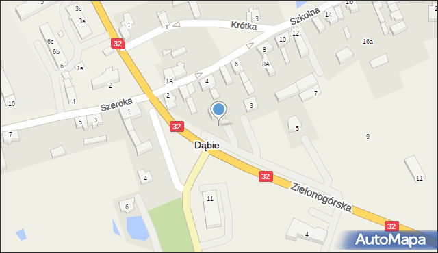 Dąbie, Zielonogórska, 1a, mapa Dąbie