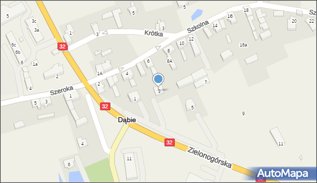 Dąbie, Zielonogórska, 3, mapa Dąbie