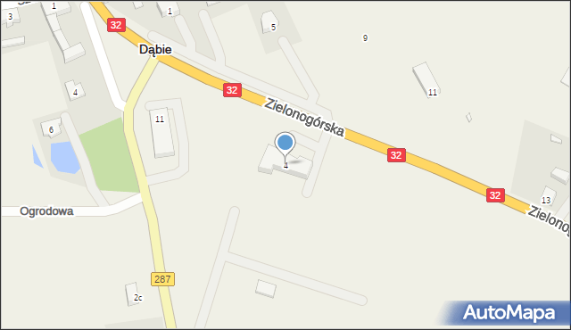 Dąbie, Zielonogórska, 4, mapa Dąbie
