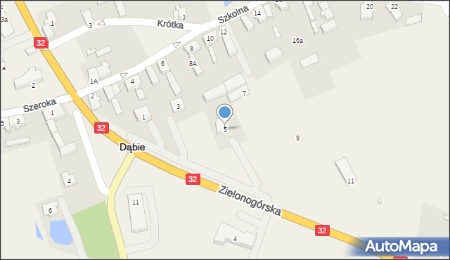 Dąbie, Zielonogórska, 5, mapa Dąbie