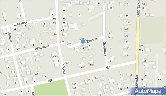 Gąbin, Zielona, 4, mapa Gąbin