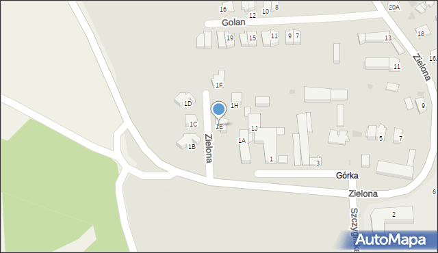 Głogów, Zielona, 1E, mapa Głogów