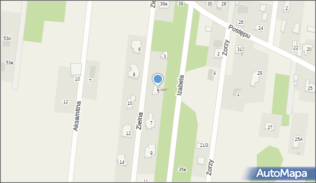 Izabela, Zielna, 5, mapa Izabela