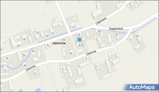 Jabłonów, Zielona, 5, mapa Jabłonów