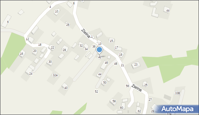 Jasień, Zielna, 42, mapa Jasień