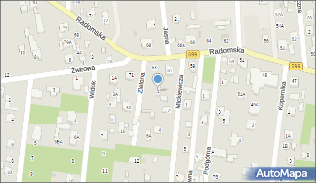 Jedlnia-Letnisko, Zielona, 1, mapa Jedlnia-Letnisko