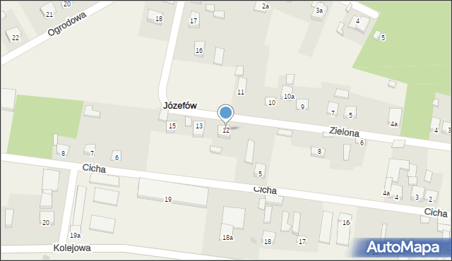 Józefów, Zielona, 12, mapa Józefów