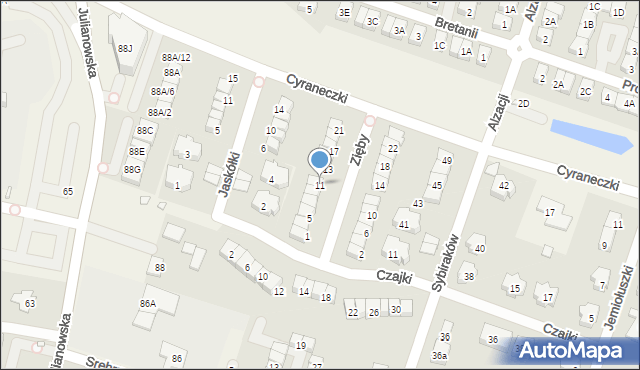 Julianów, Zięby, 11, mapa Julianów