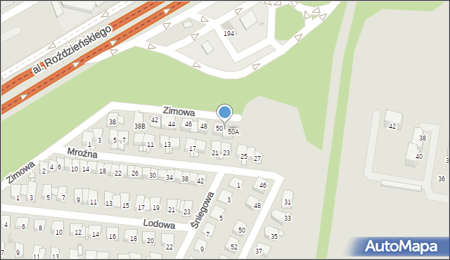 Katowice, Zimowa, 50B, mapa Katowic