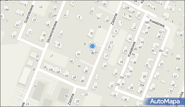 Kiełczów, Zielona, 36, mapa Kiełczów