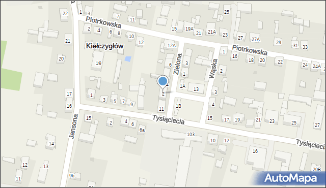 Kiełczygłów, Zielona, 2, mapa Kiełczygłów