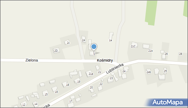 Kośmidry, Zielona, 1, mapa Kośmidry