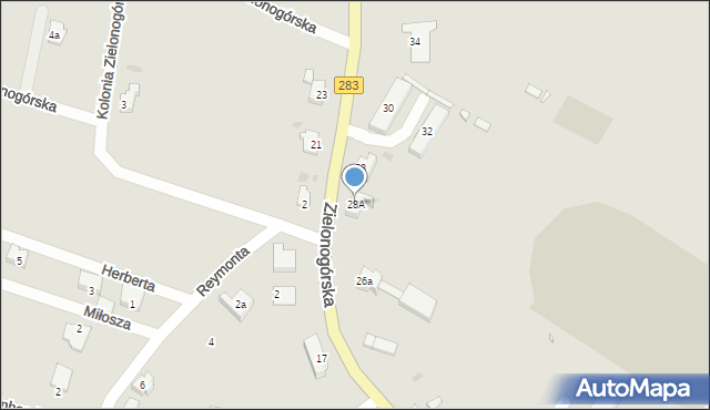 Kożuchów, Zielonogórska, 28A, mapa Kożuchów