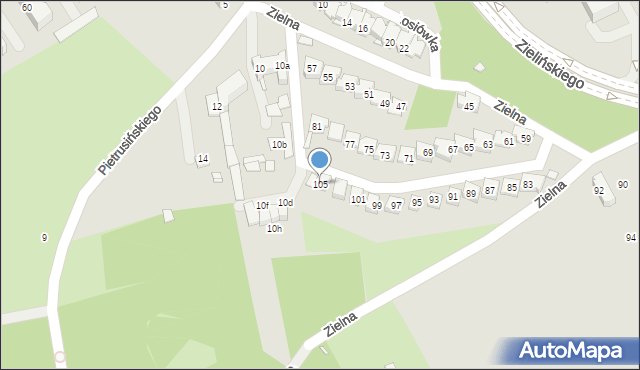 Kraków, Zielna, 105, mapa Krakowa